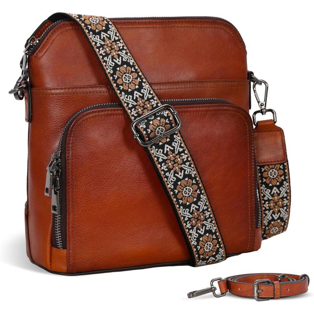 Leather Crossbody Bags For Women Multi Pockets Medium Shoulder Bag Lightweight F
